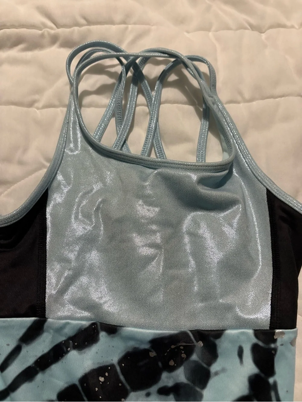 Justice Shimmery Light Blue & Black Tie-Dye Dance Leotard